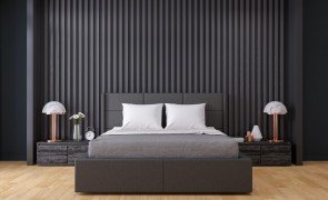 painel ripado no quarto atrás da cama