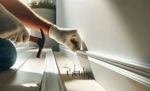 homem colocando rodape homem colocando rodape